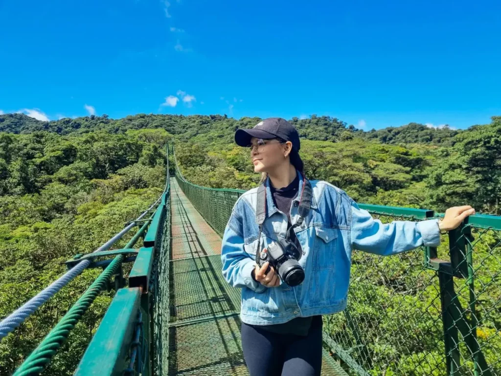 A tourist at Selvatura Hanging Bridges