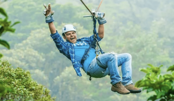 A man doing ziplines in Monteverde Costa Rica