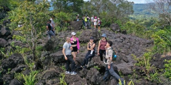 a couple of people that are standing in a garden