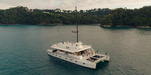 a small boat in a large body of water