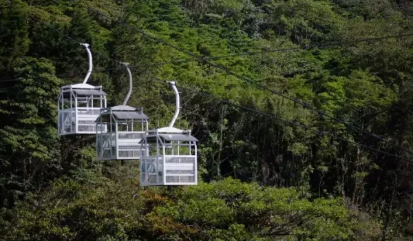 Gondolas going up the Monteverde cloud forest at Sky Tram Monteverde in Treetopia Park (formerly Sky Adventures Monteverde).